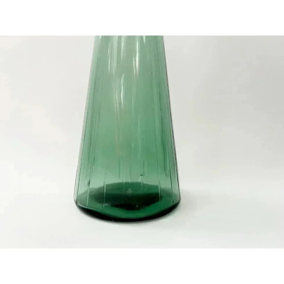 Empoli Glass Large Green Ribbed Handblown Glass MCM Tapered Decanter - Picture 4 of 10